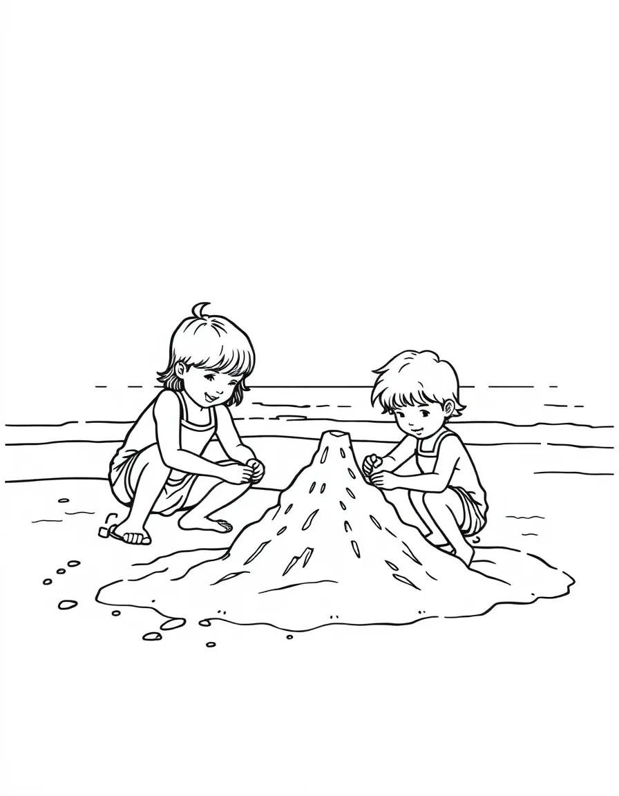 (Rhode Island) Children building sandcastles at a Rhode Island beach