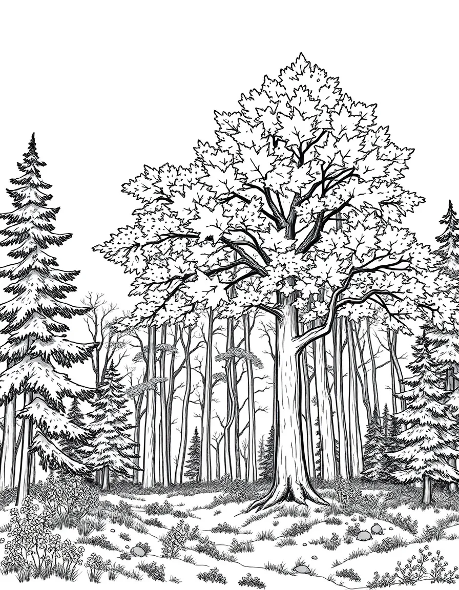 (Rhode Island) A forest scene with sugar maple trees (state tree)