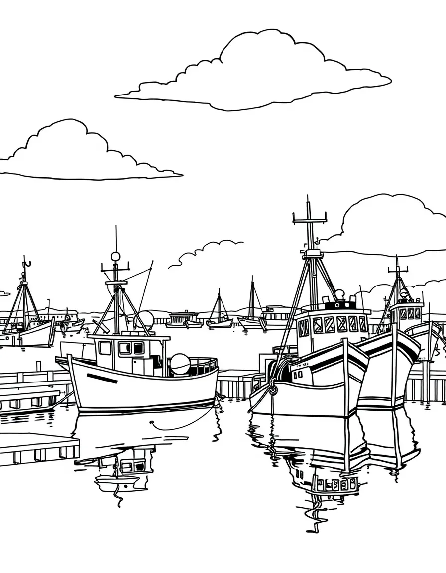(Rhode Island) A harbor with fishing boats
