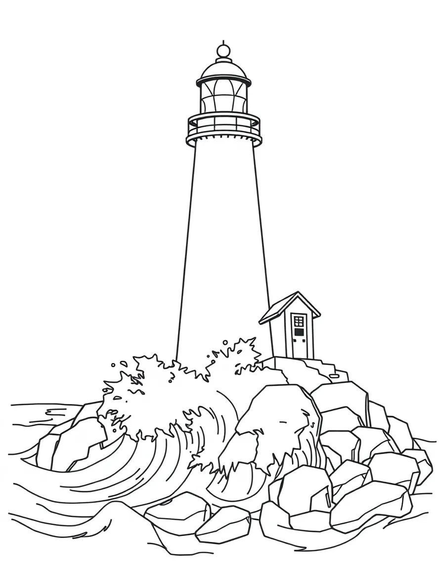 (Rhode Island) A lighthouse with waves crashing