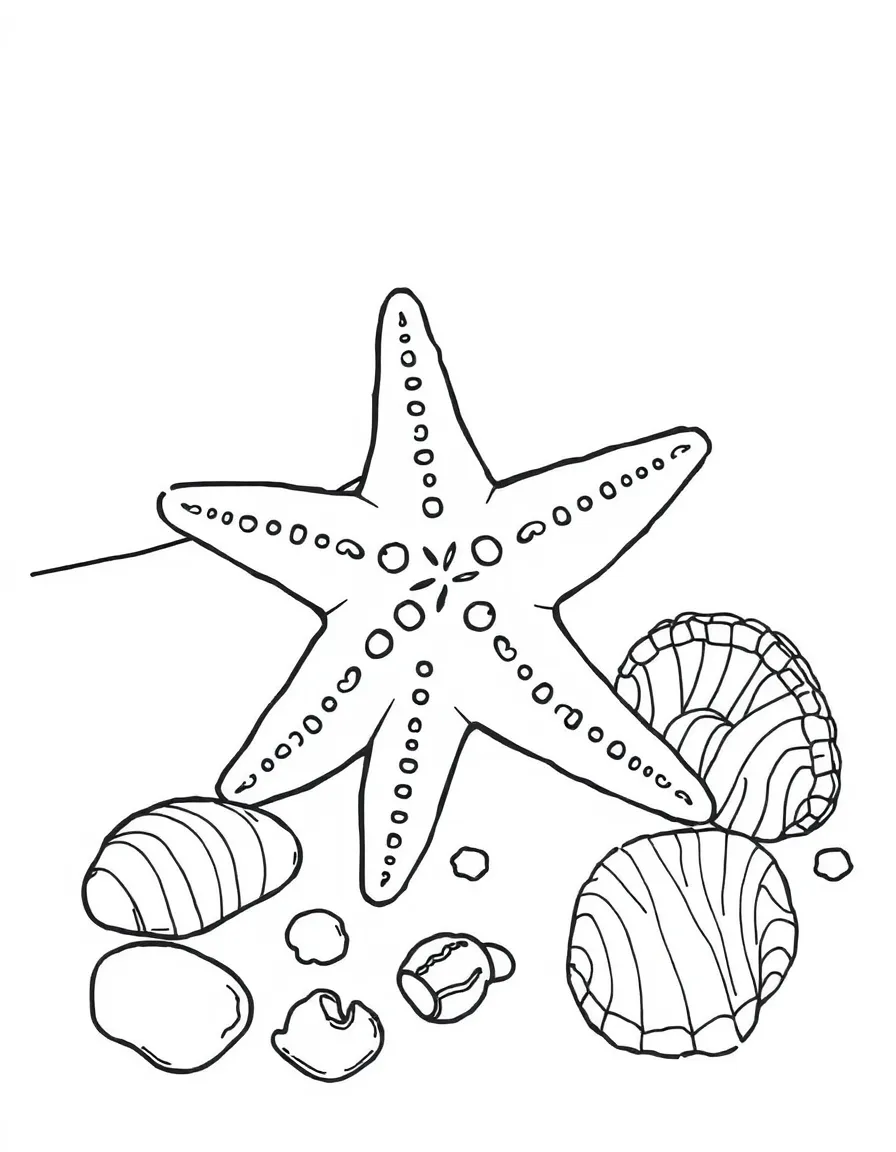 (Rhode Island) A sea star and seashells on the beach