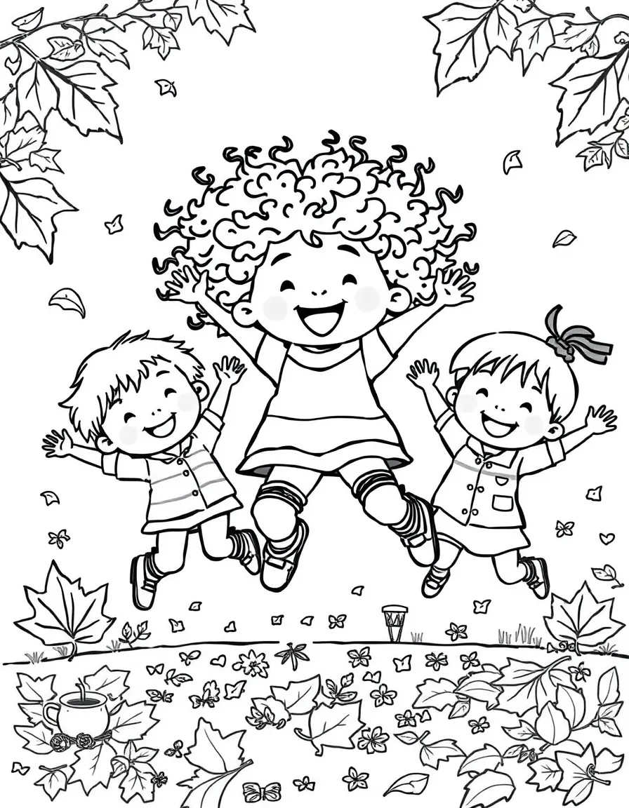 (Rhode Island) Children jumping in autumn leaves