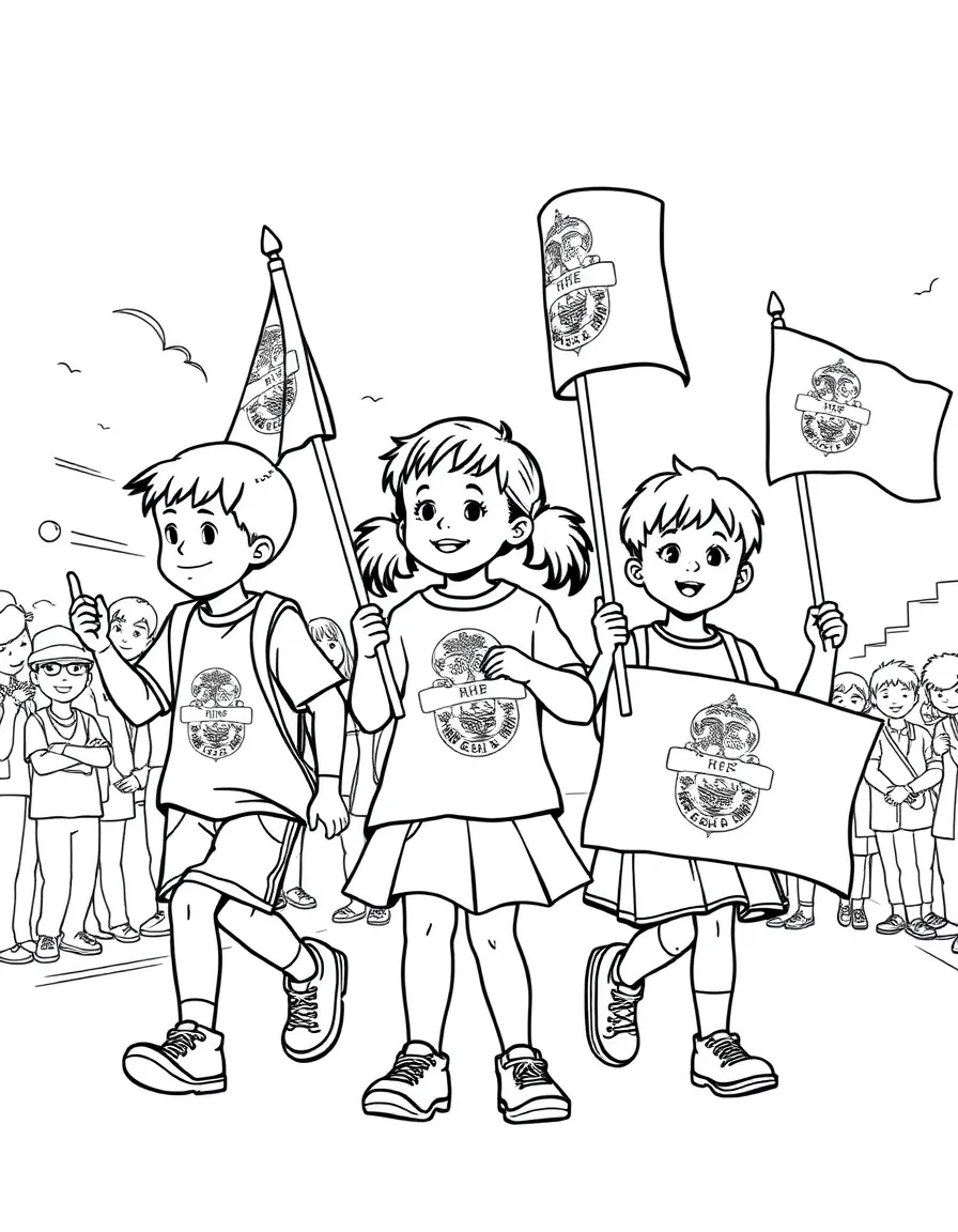 (Rhode Island) Kids holding Rhode Island flags in a parade