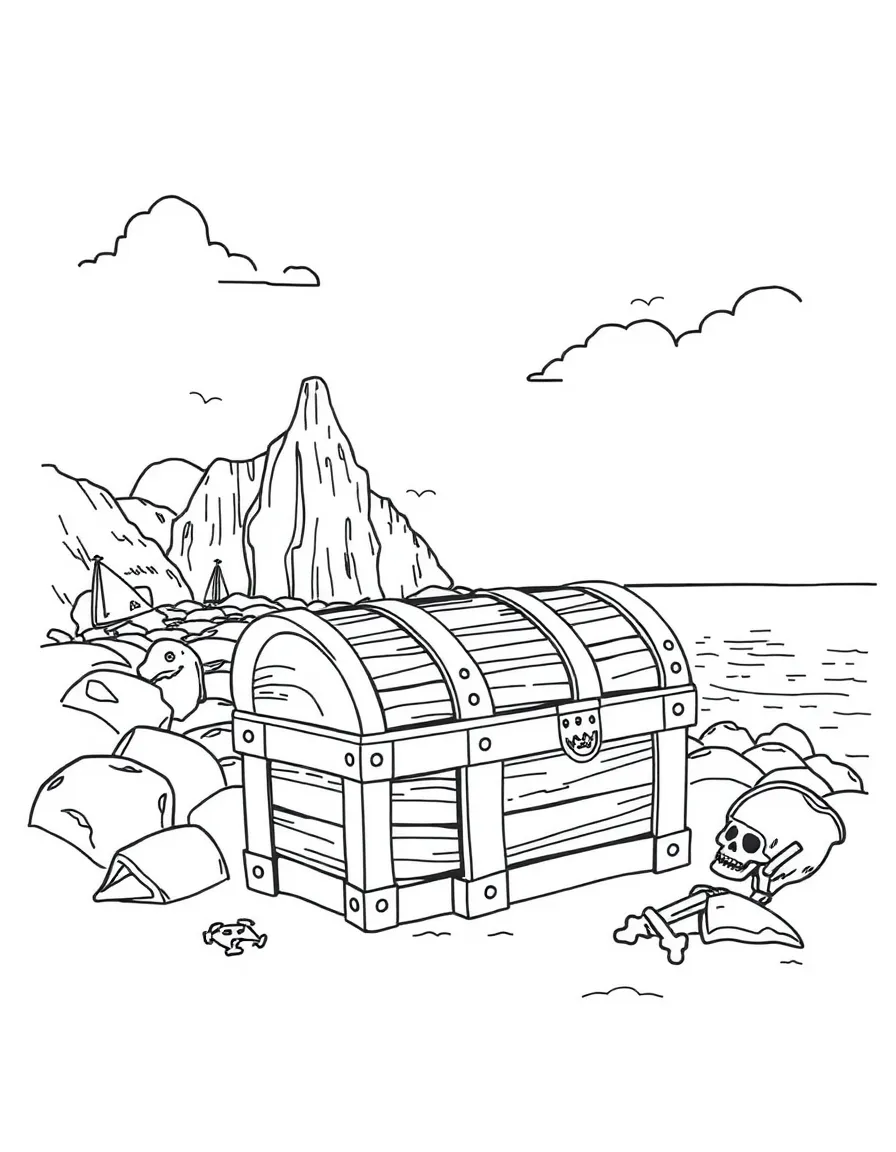 (Rhode Island) A treasure chest on Pirate Cove Beach