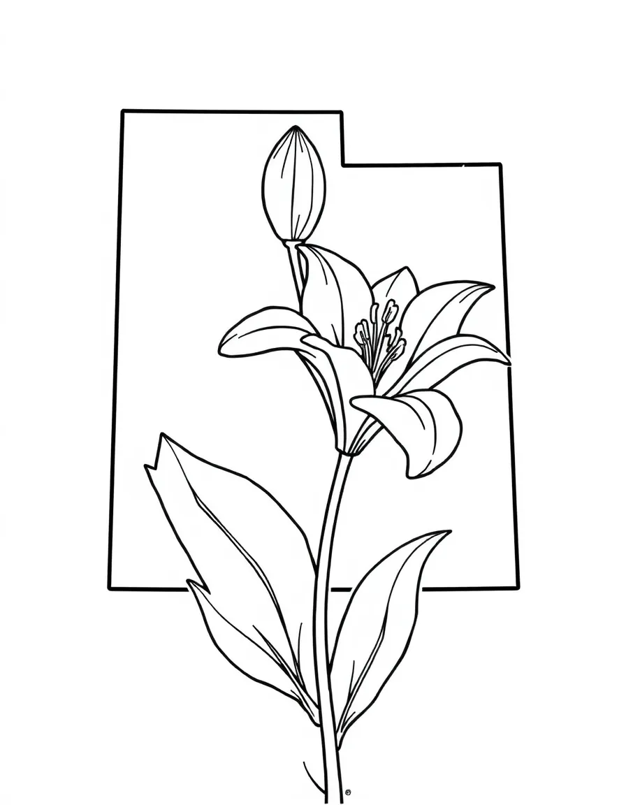 (Utah) The Utah state outline with the state flower (Sego Lily)