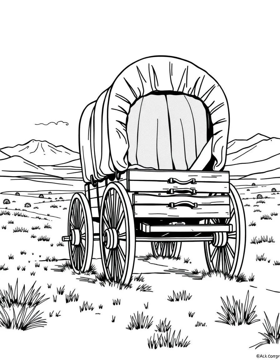 (Utah) A covered wagon crossing the plains