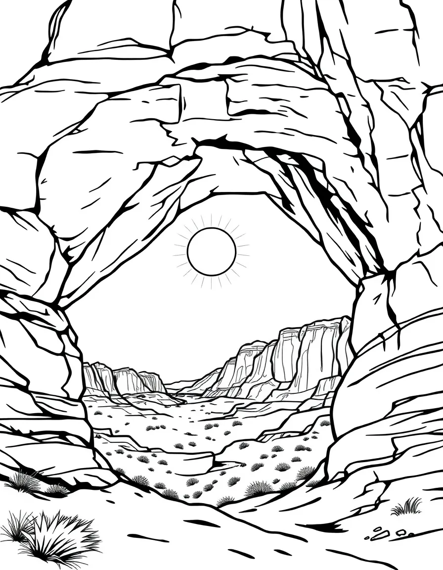 (Utah) An arch rock formation with sun