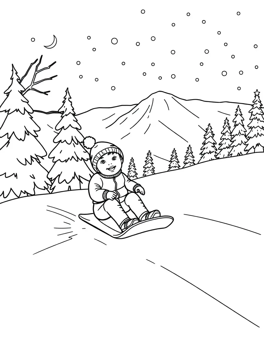 (Utah) A child sledding in Utah snow