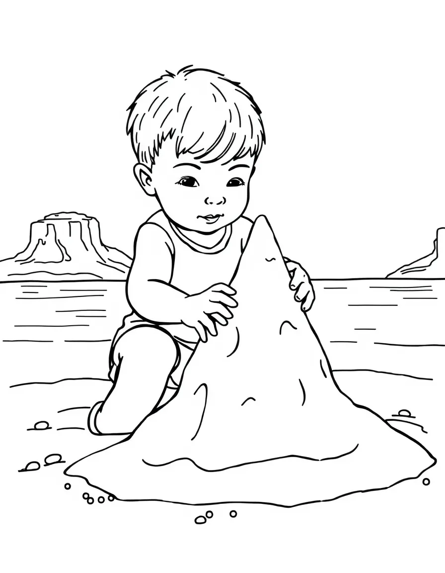 (Utah) A child building a sandcastle at Lake Powell