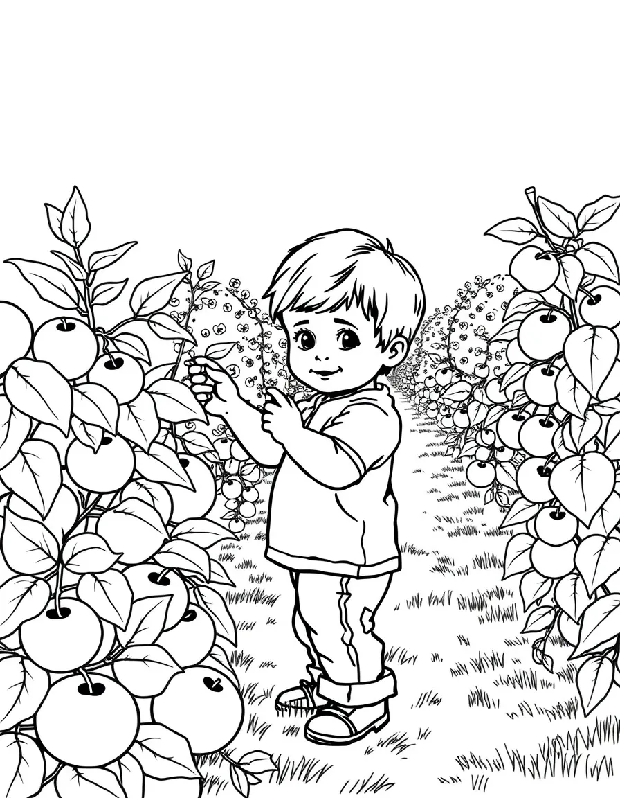 (Michigan) A child picking apples in a Michigan orchard