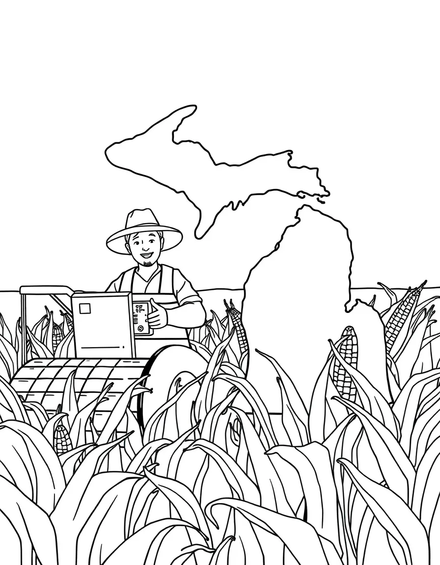 (Michigan) A Michigan farmer harvesting corn