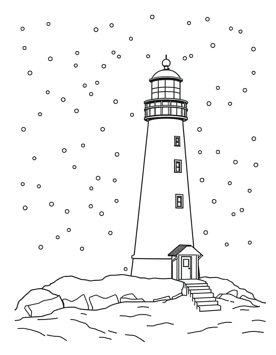 (Michigan) A Michigan lighthouse in a snowstorm