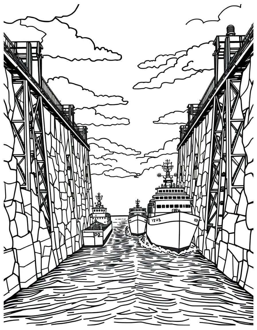 (Michigan) The Soo Locks with ships passing through