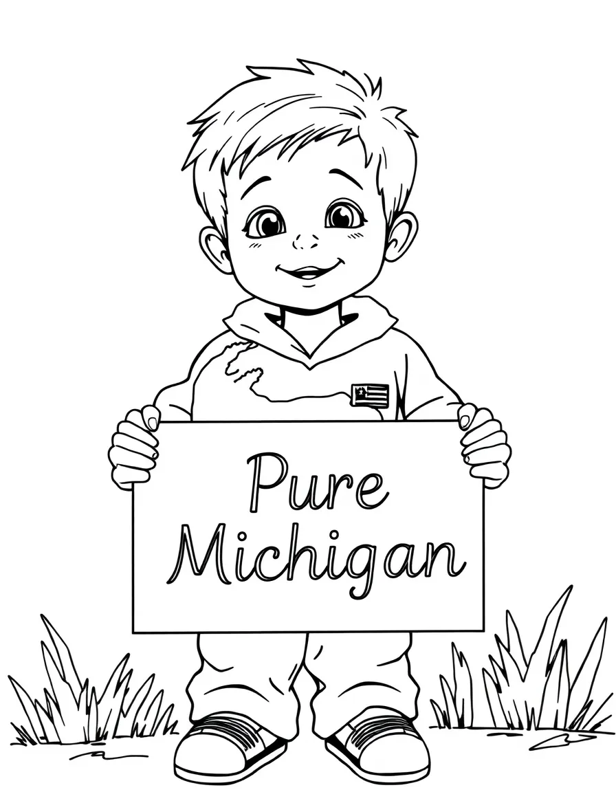 (Michigan) A kid holding a “Pure Michigan” sign