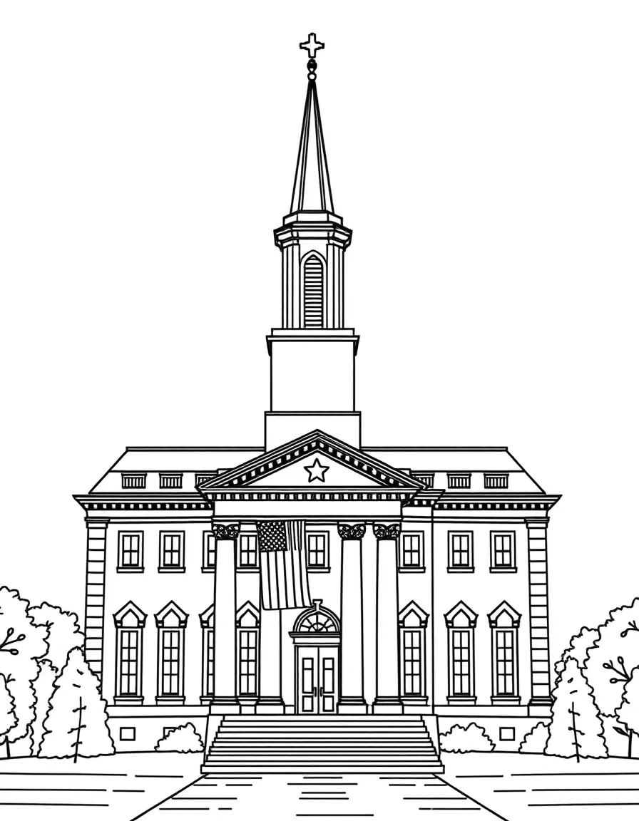 (Pennsylvania) Independence Hall with the U.S. (Pennsylvania) flag