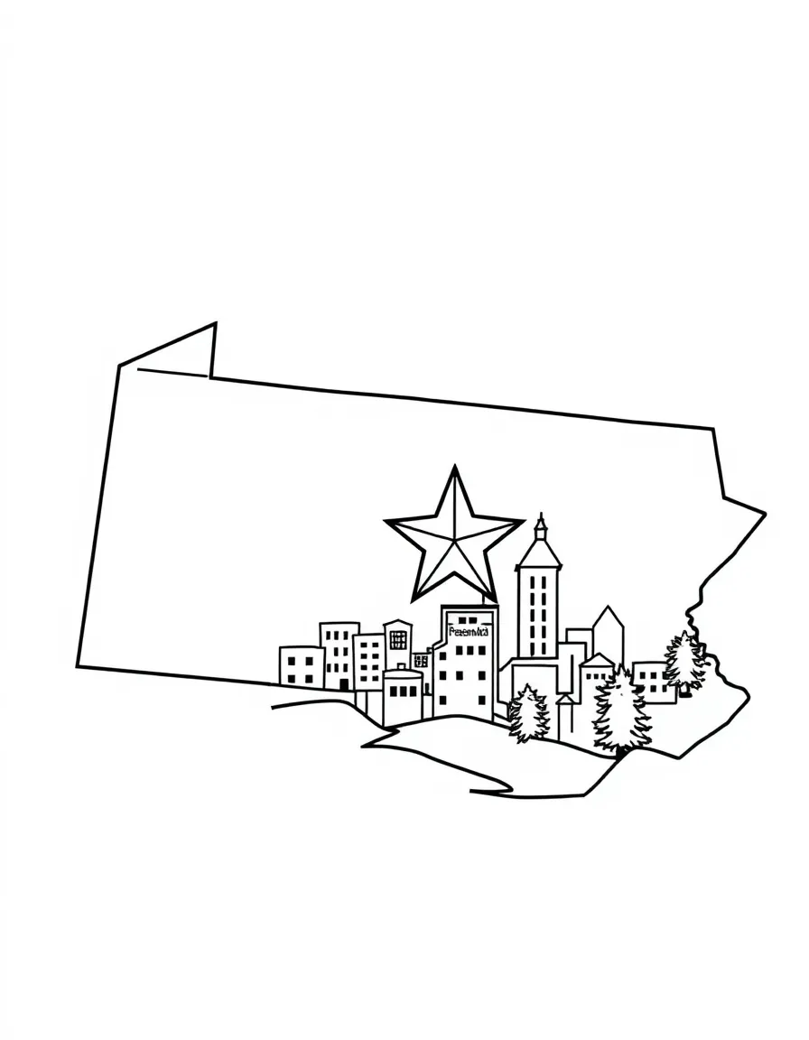 (Pennsylvania) The Pennsylvania state outline with a star on Harrisburg