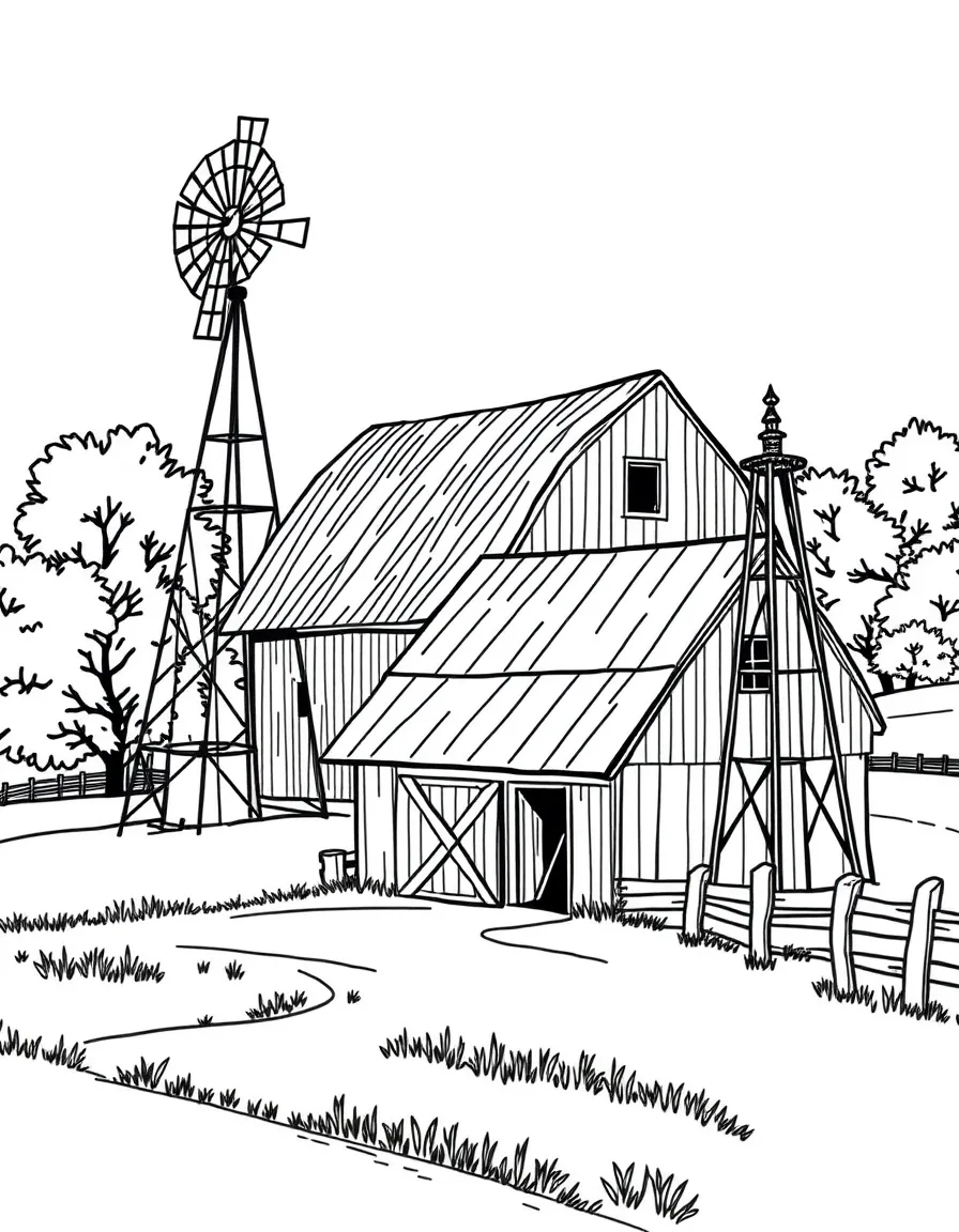 (Pennsylvania) An Amish barn and windmill