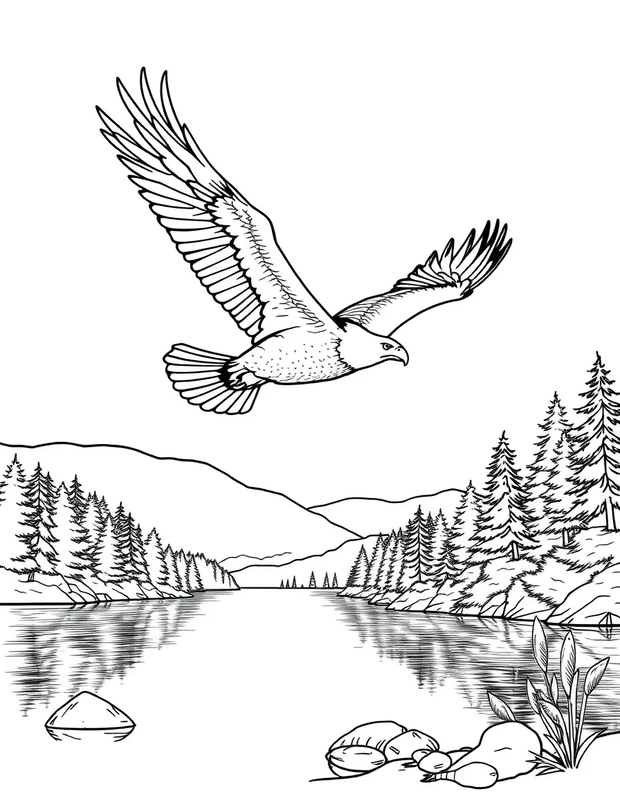 (Pennsylvania) A bald eagle flying over a lake