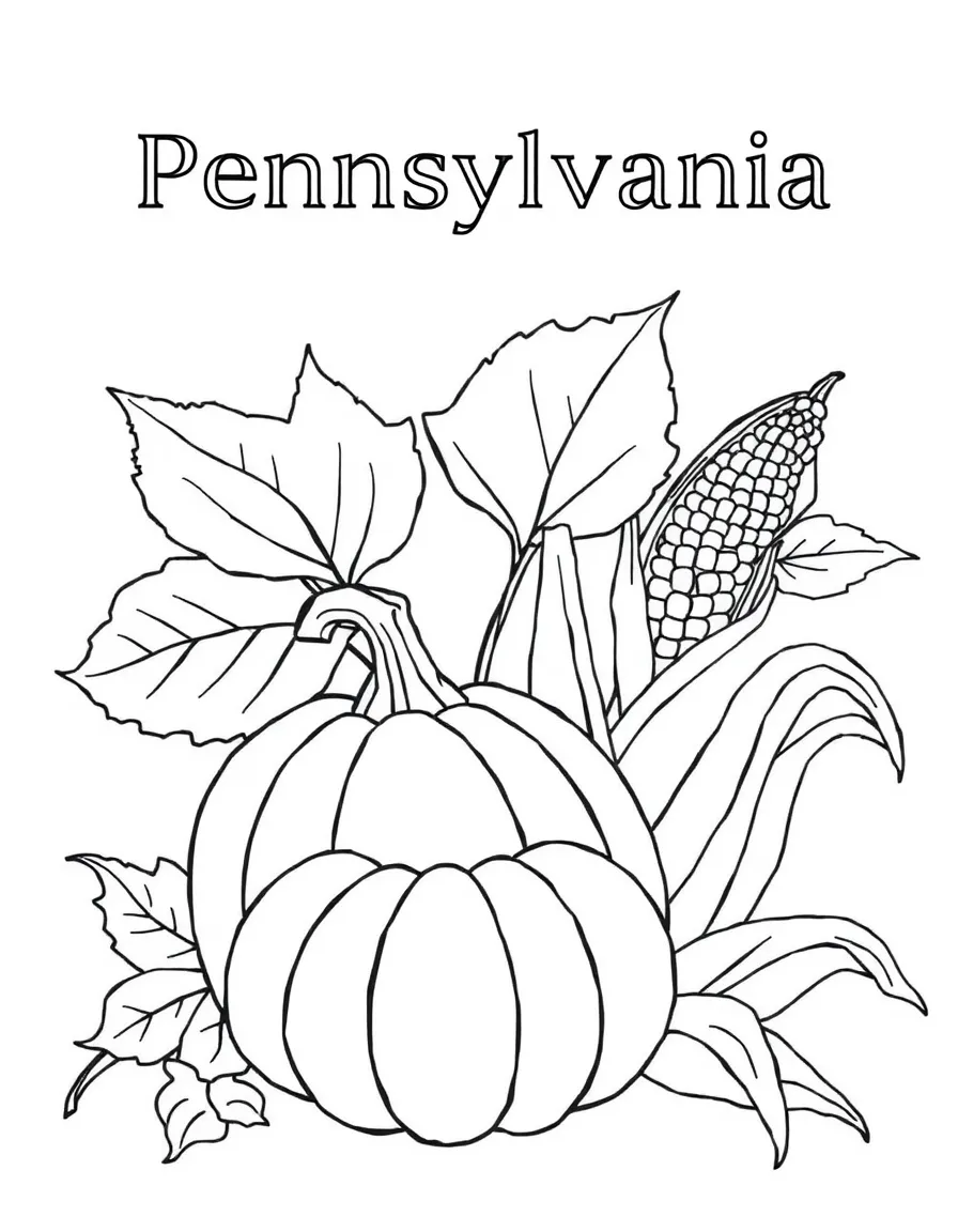 (Pennsylvania) Fall leaves with a pumpkin and corn