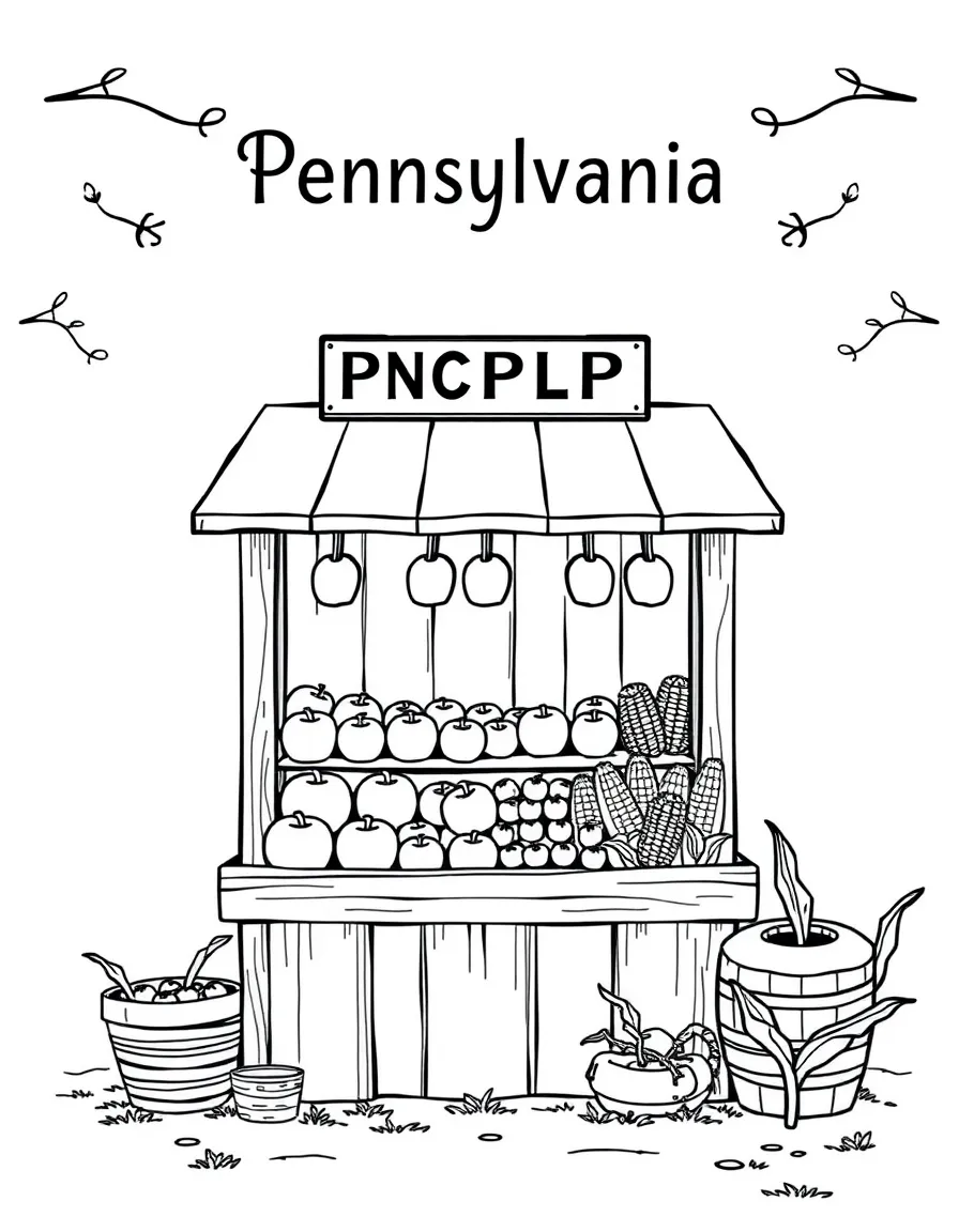 (Pennsylvania) A Pennsylvania farm stand with apples and corn