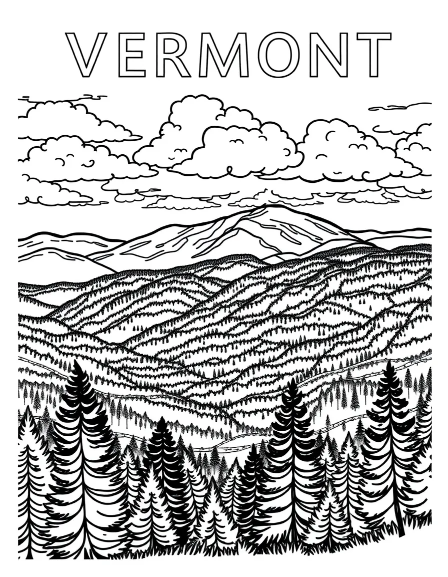 (Vermont) The Green Mountains with clouds above