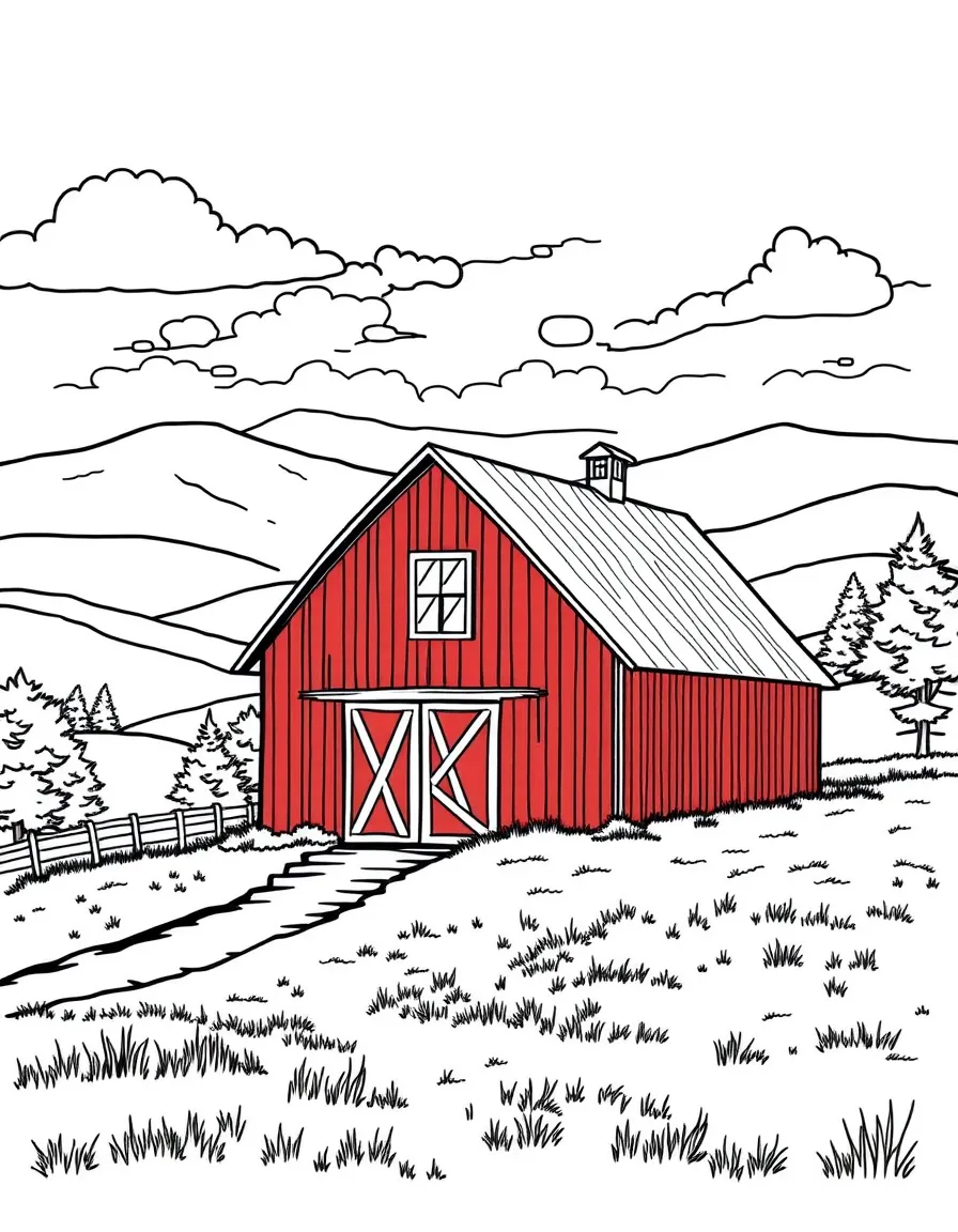 (Vermont) A rustic red barn with rolling hills in the background