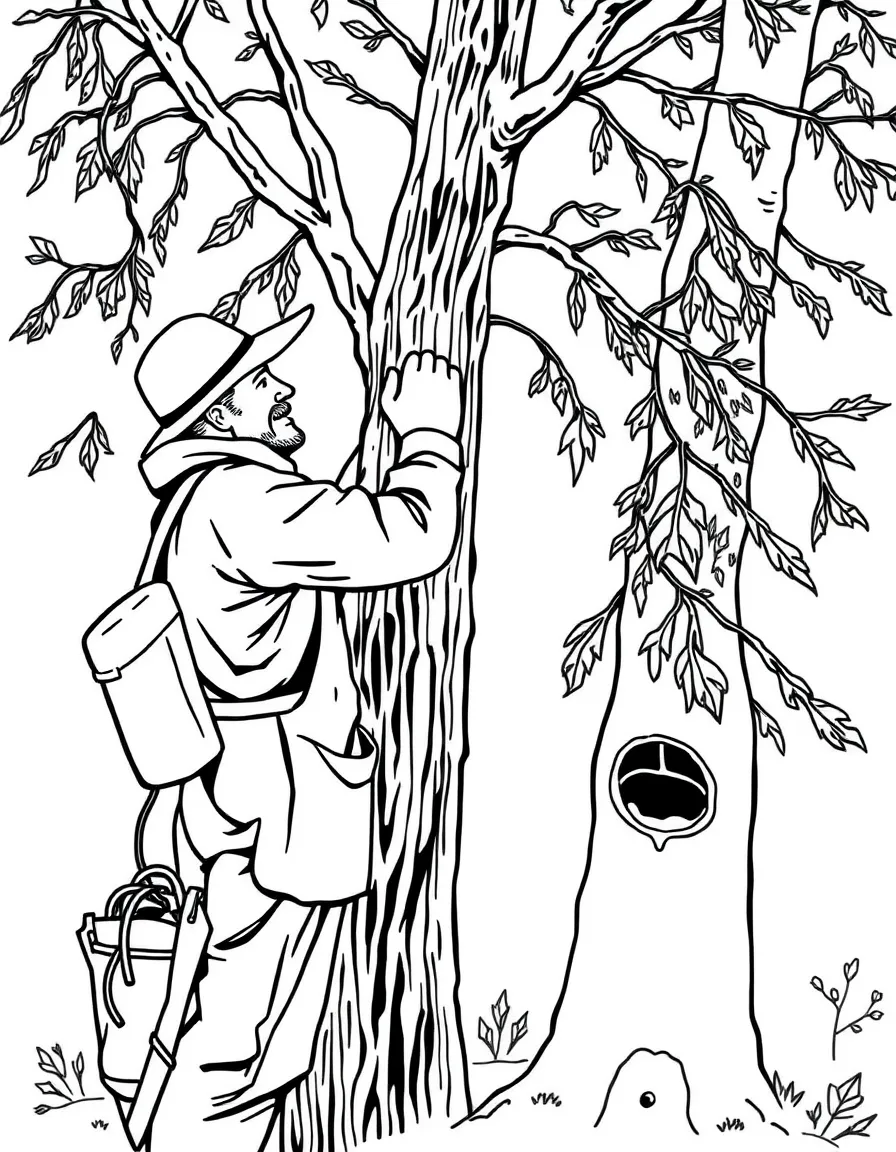 (Vermont) A farmer tapping a maple tree for syrup