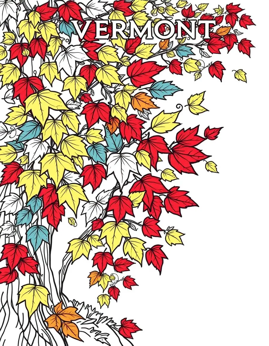 (Vermont) Fall foliage with colorful leaves swirling