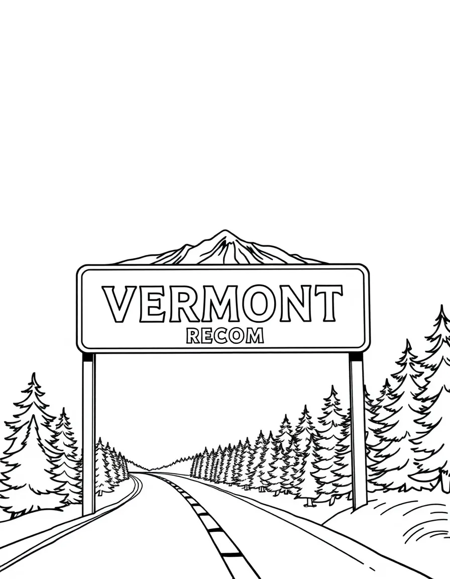 (Vermont) A Vermont welcome road sign with mountains