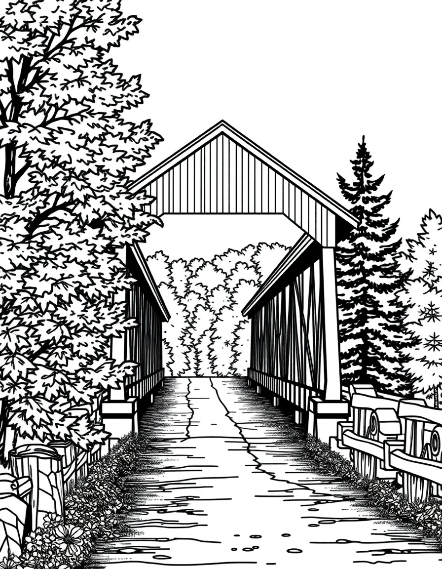 (Vermont) A covered bridge in autumn leaves