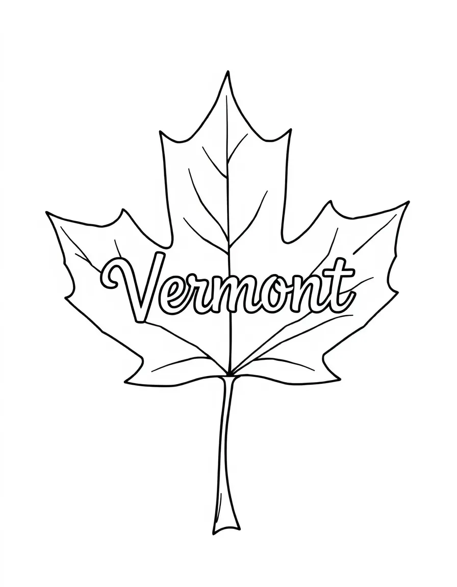 (Vermont) A maple leaf with “Vermont” written inside