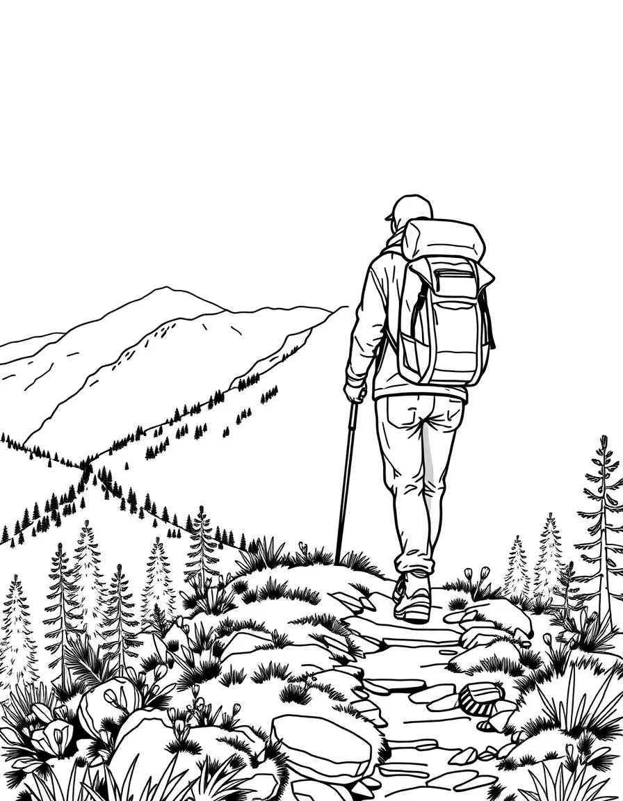 (Vermont) A hiker with a backpack on a mountain trail