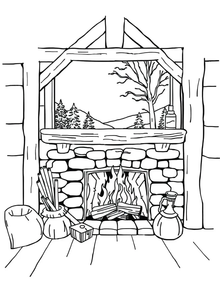 (Vermont) A cozy fireplace scene inside a Vermont cabin
