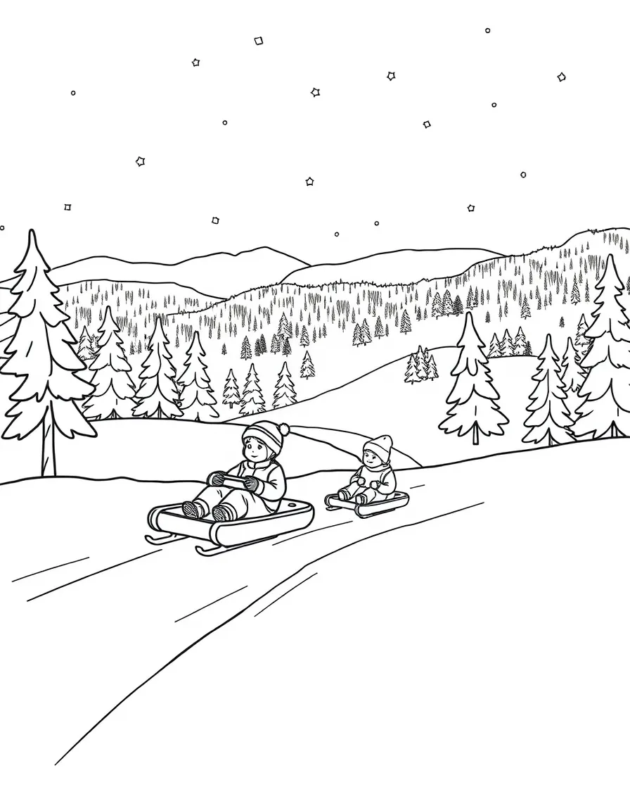 (Vermont) A snowy hill with kids sledding