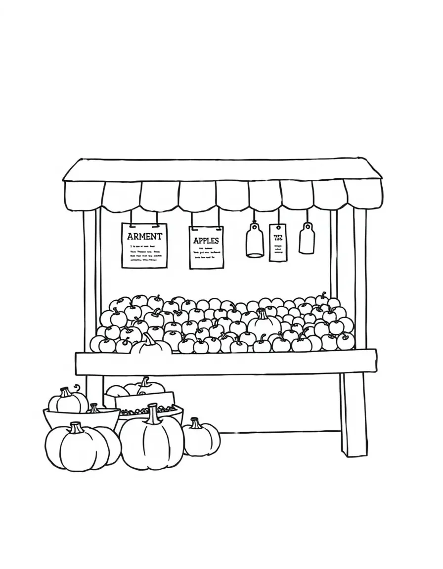 (Vermont) A farmer’s market stand with apples and pumpkins