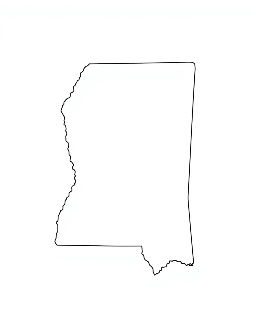 (Mississippi) State of Mississippi map outline with major cities marked