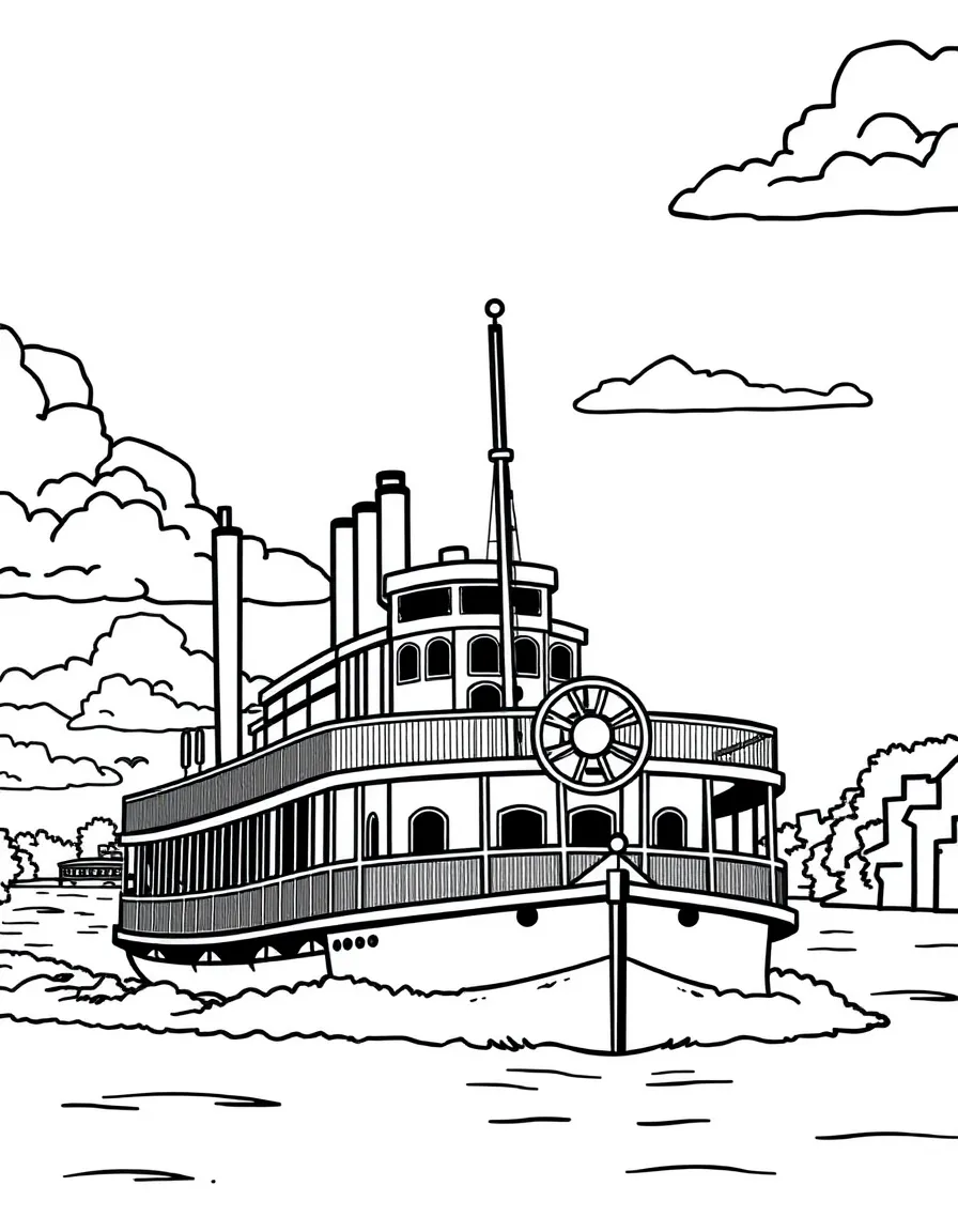 (Mississippi) A paddlewheel riverboat on the Mississippi River