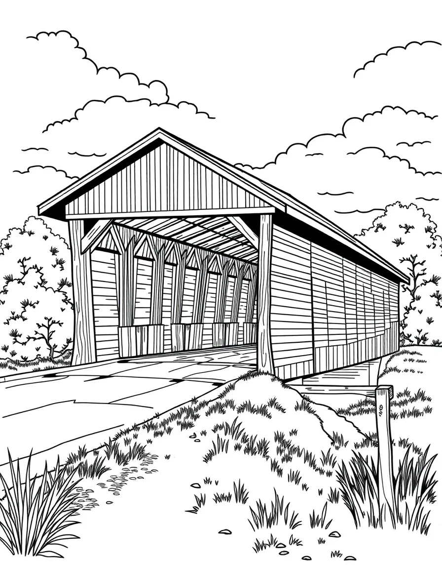 (Ohio) A scenic covered bridge in the countryside