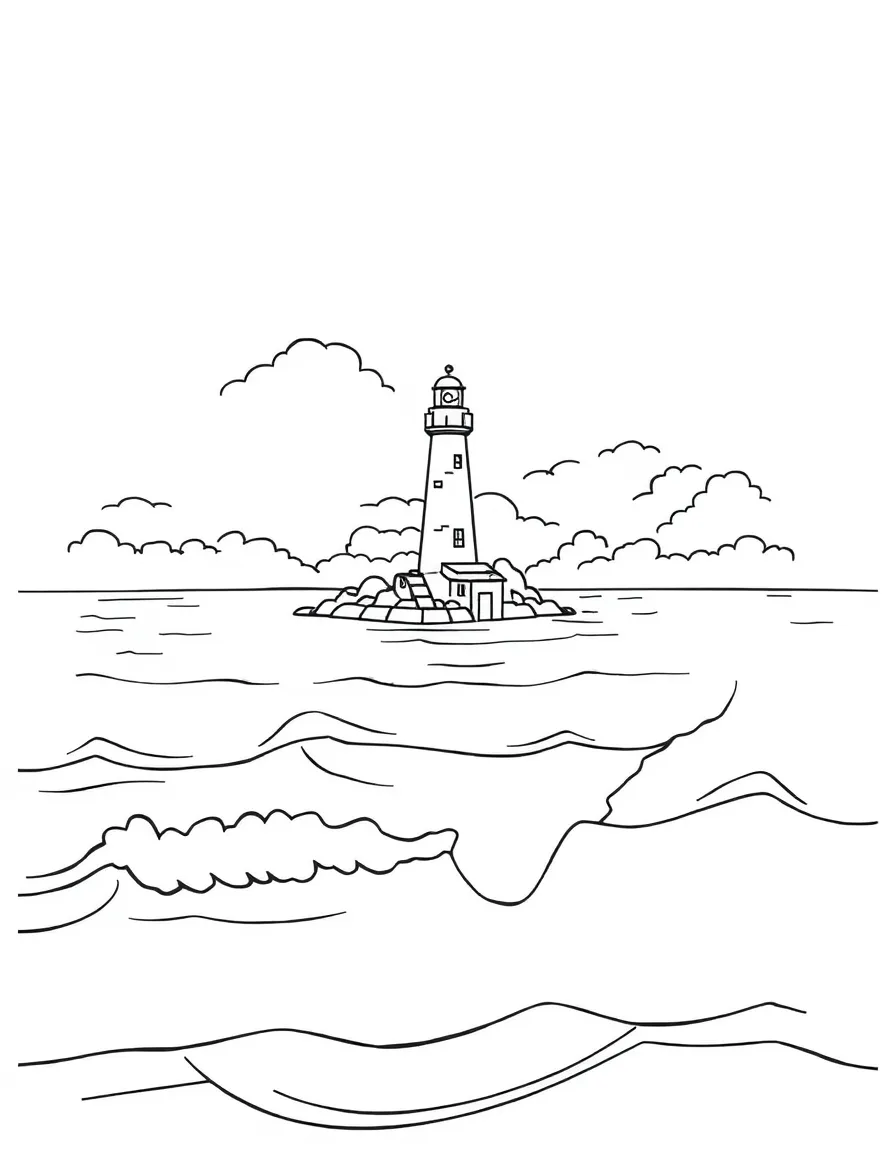 (Ohio) Lake Erie with a lighthouse and waves