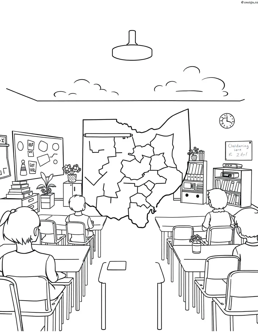 (Ohio) A classroom scene with a map of Ohio