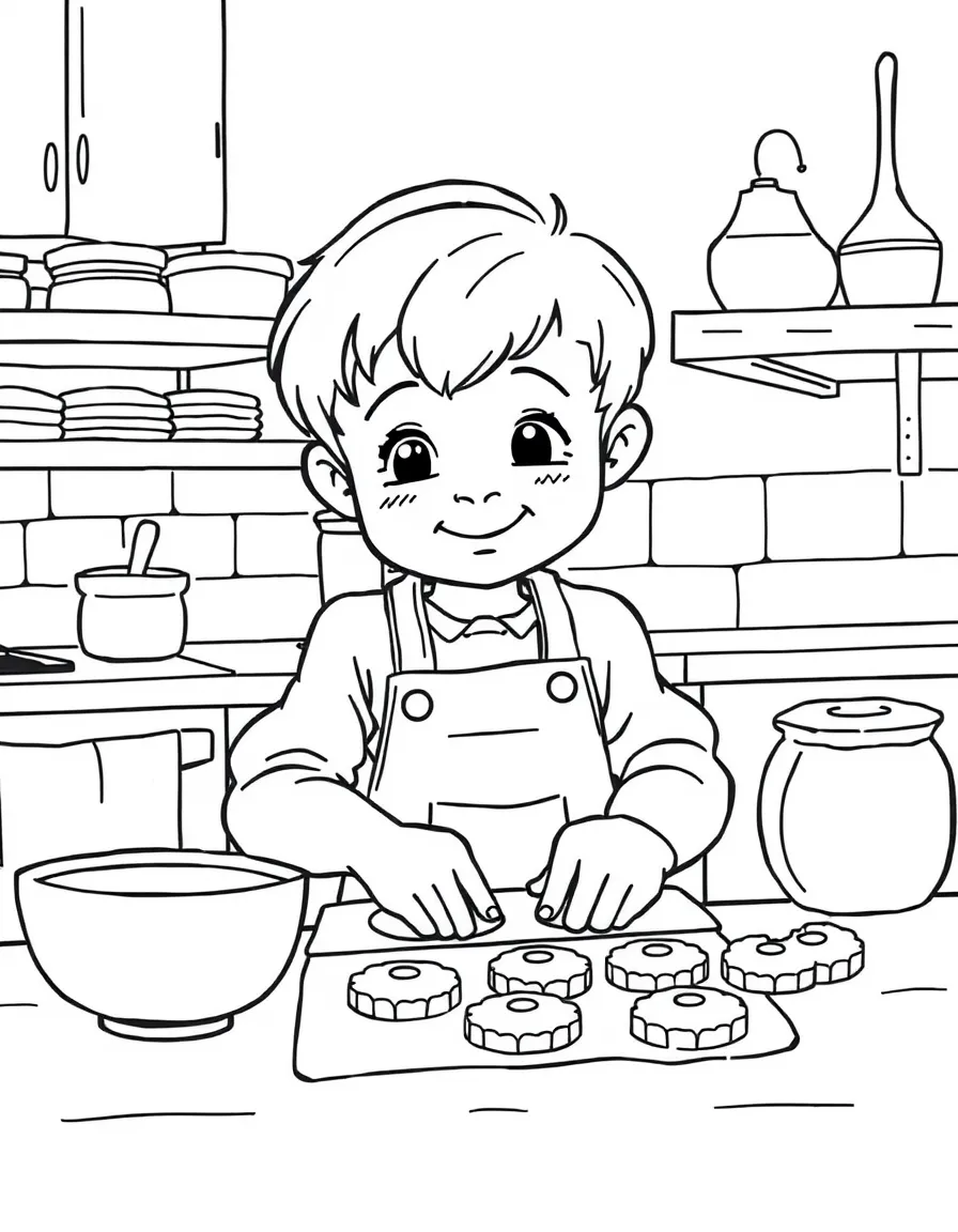 (Ohio) A child baking cookies in an Ohio kitchen