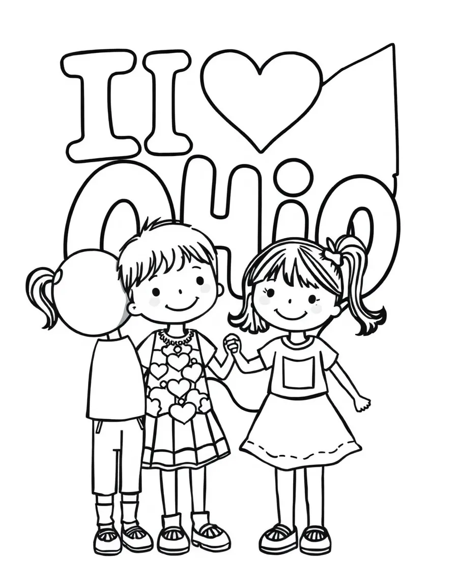 (Ohio) Kids holding hands in front of an “I ♥ Ohio” sign