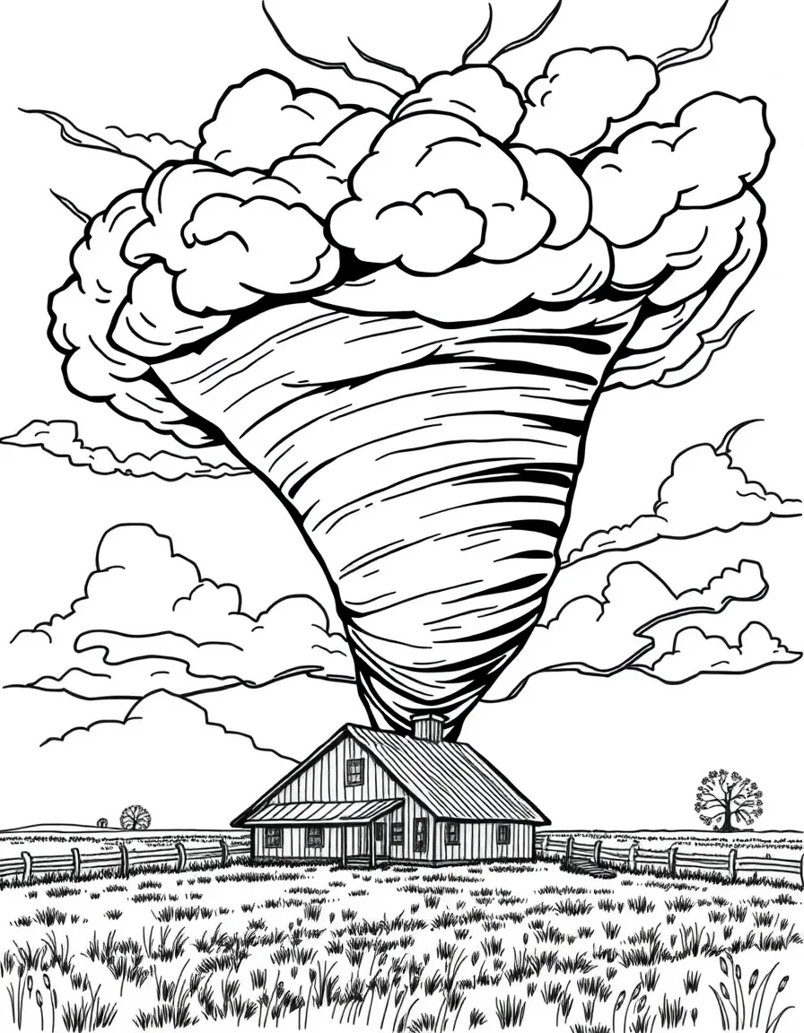 (Oklahoma) Tornado with a farmhouse and storm clouds