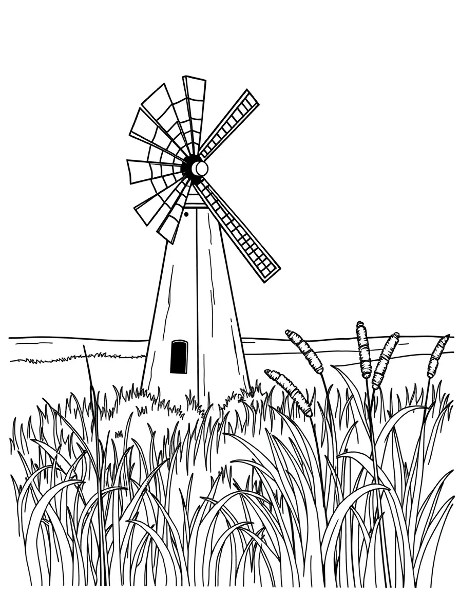 (Oklahoma) Windmill and waving prairie grass