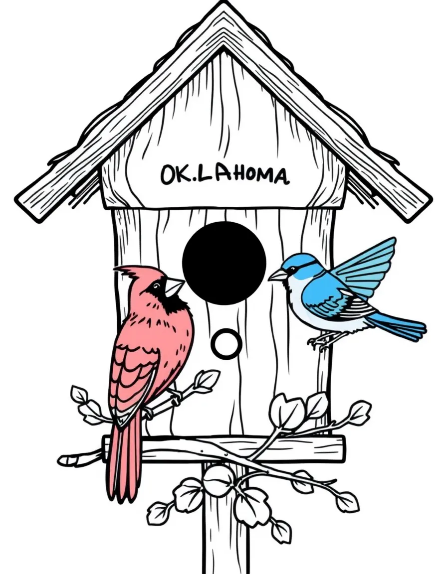 (Oklahoma) Birdhouse with cardinals and bluebirds