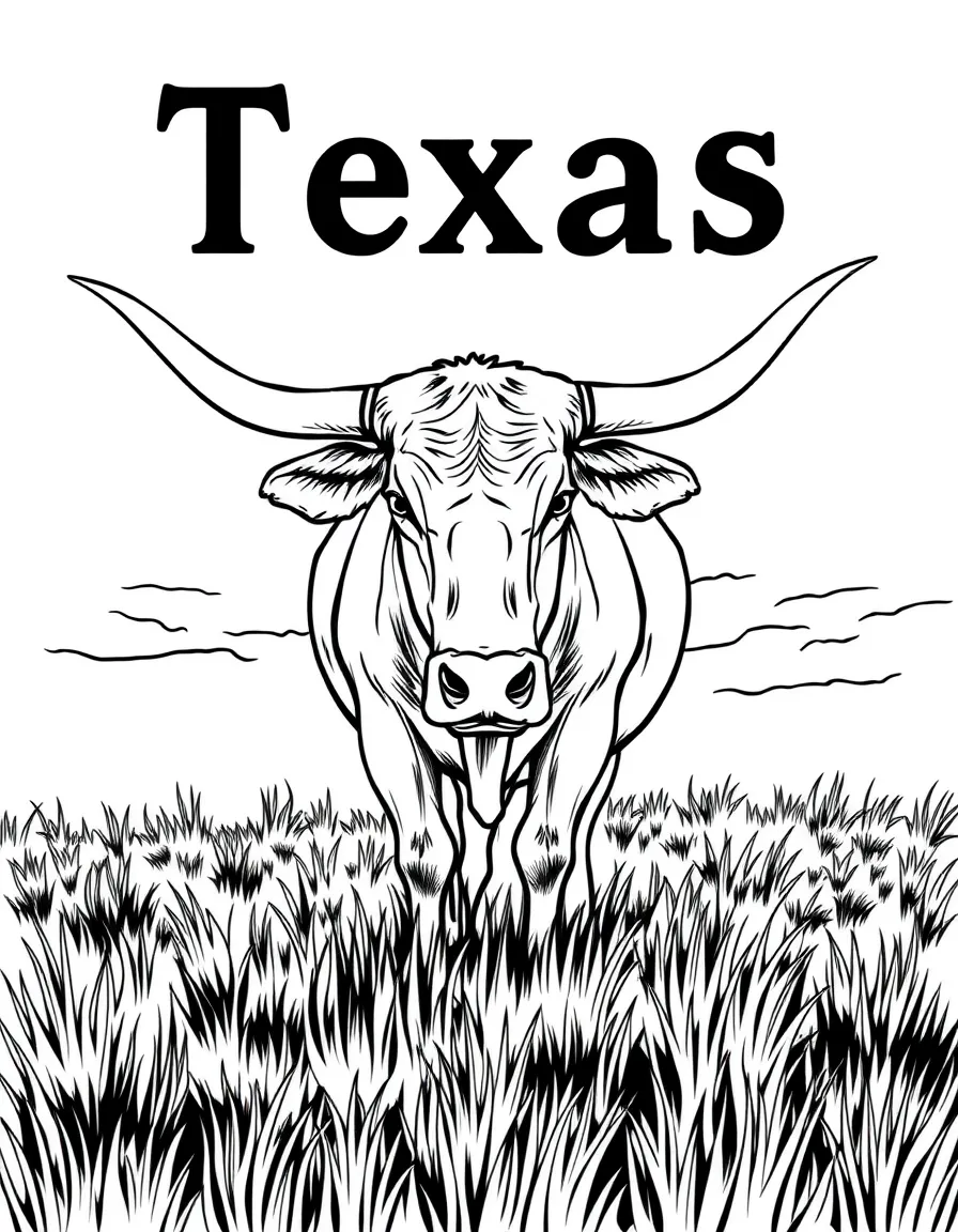 (Texas) A longhorn steer standing in a field