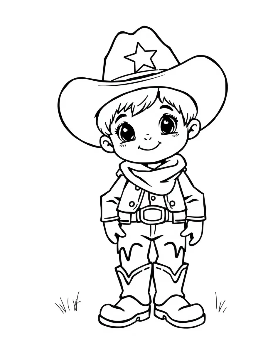 (Texas) A child wearing a cowboy hat and boots