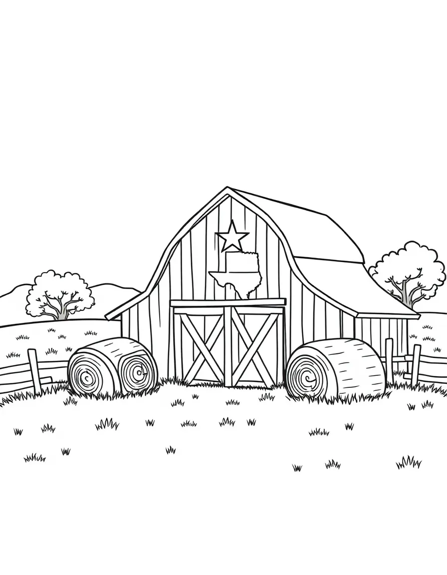 (Texas) A country barn with hay bales