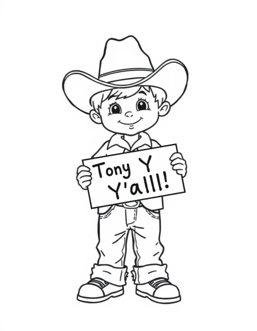 (Texas) A child holding a "Howdy Y'all!" sign