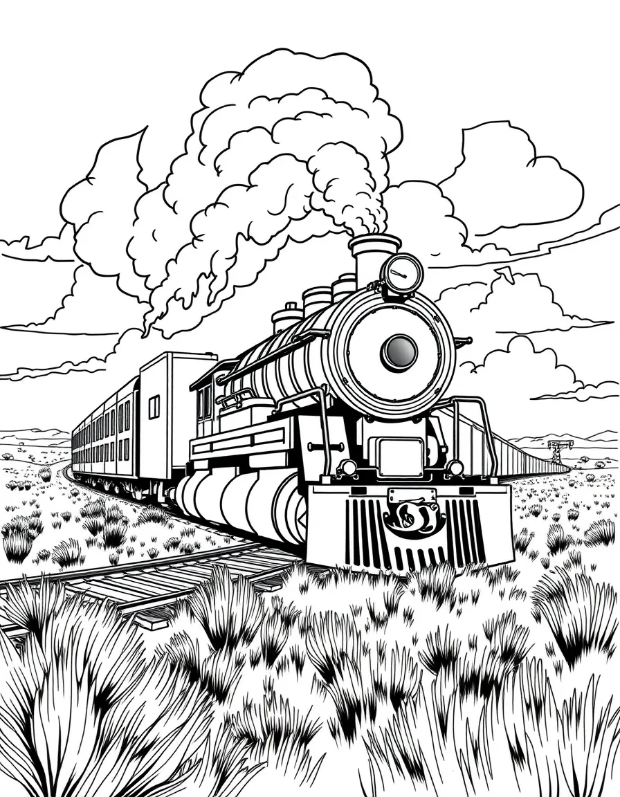 (Texas) A train passing through the Texas plains